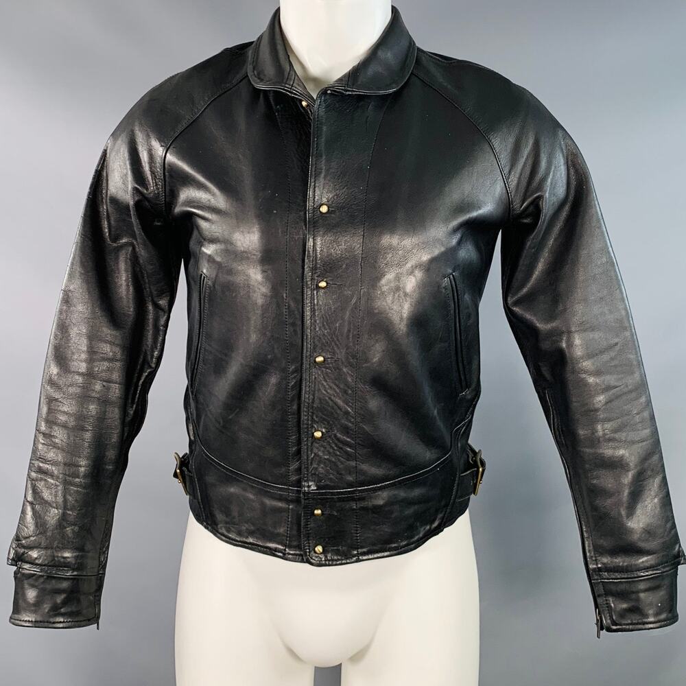 AL'S ATTIRE Size S Black Leather Studs Club Collar Jacket